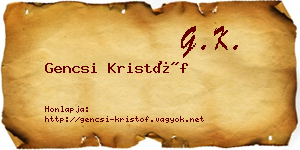 Gencsi Kristóf névjegykártya